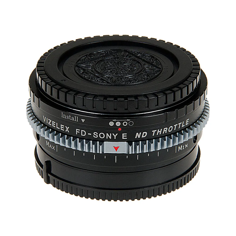 Vizelex Cine ND Throttle Lens Mount Adapter - Canon FD & FL 35mm SLR lens to Sony Alpha E-Mount Mirrorless Camera Body with Built-In Variable ND Filter (2 to 8 Stops)