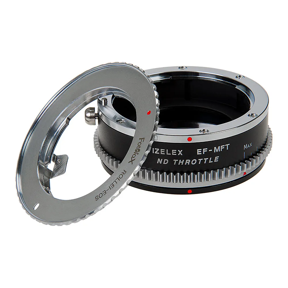 Vizelex Cine ND Throttle Lens Mount Double Adapter - Rollei 35 (SL35) SLR & Canon EOS (EF, EF-S) Mount Lenses to Micro Four Thirds (MFT, M4/3) Mount Mirrorless Camera Body with Built-In Variable ND Filter (2 to 8 Stops)