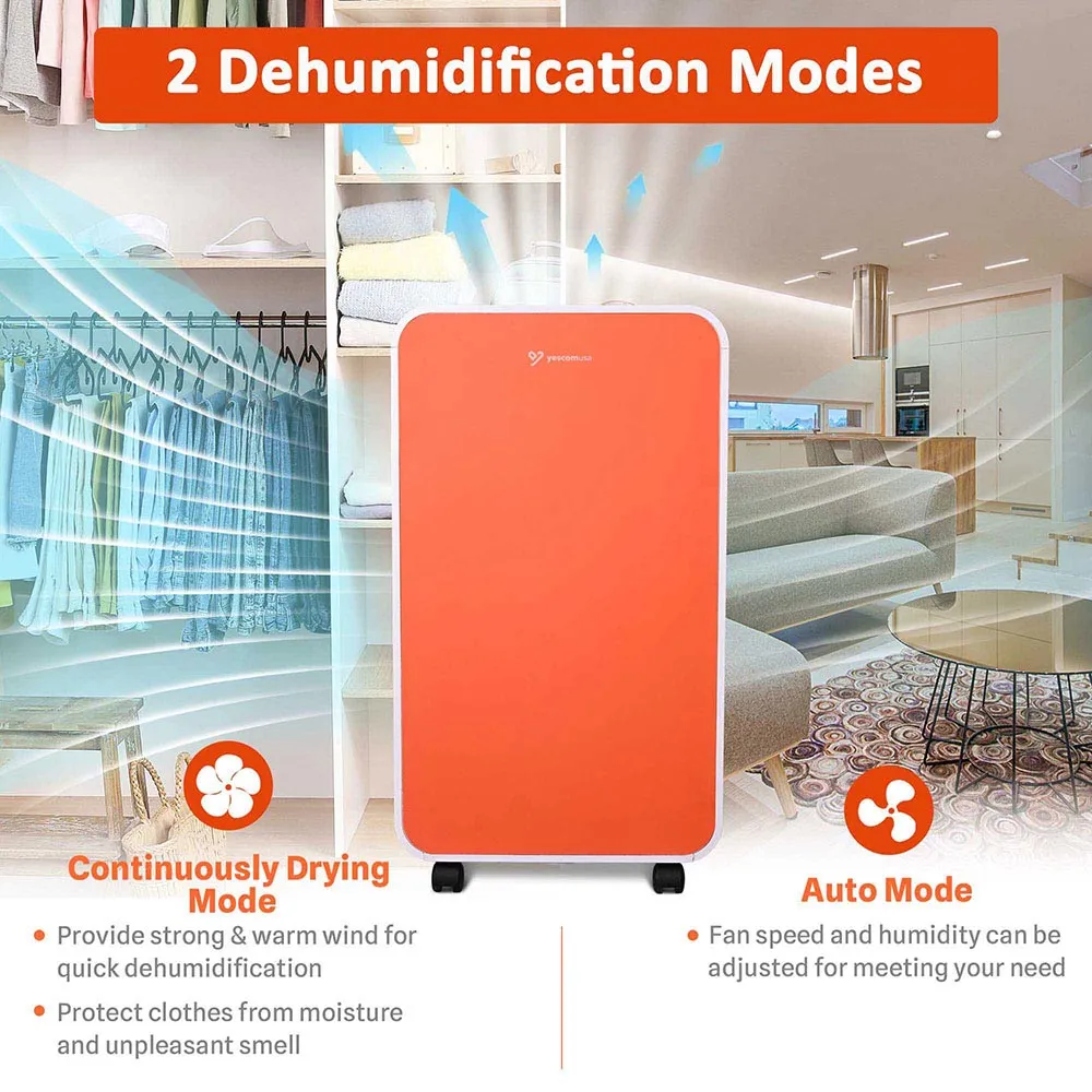 Yescom 24 pint Dehumidifier 2-Speed for Basement 2700 Sq. Ft